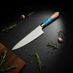 Damascus Chef Knife with Blue Resin Handle - Hadi Craft