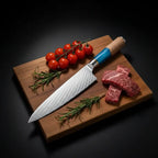 Damascus Chef Knife with Blue Resin Handle - Hadi Craft
