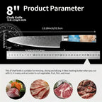Damascus Chef Knife with Blue Resin Handle - Hadi Craft