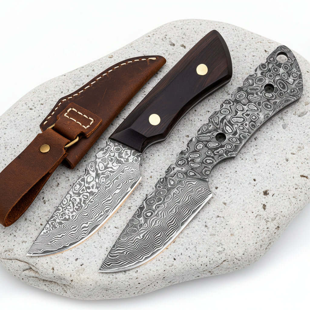 Damascus Outdoor Knife – Leather Scabbard EDC Knife - Hadi Craft