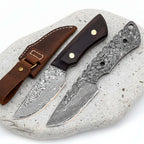Damascus Outdoor Knife – Leather Scabbard EDC Knife - Hadi Craft