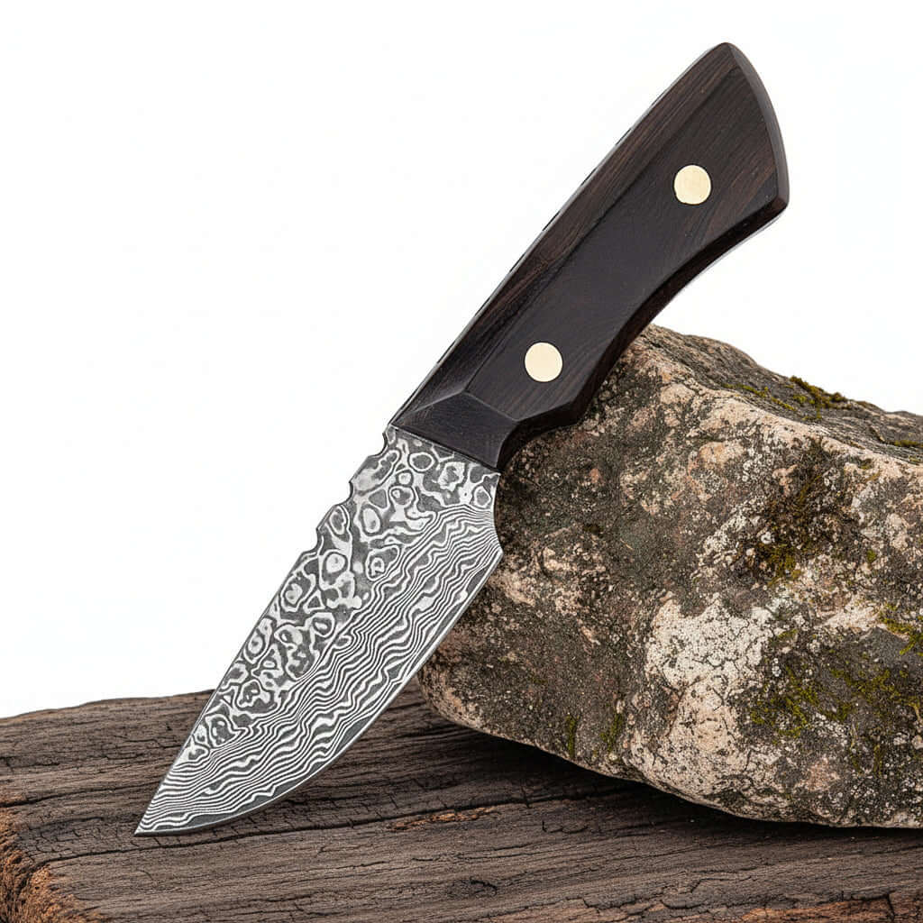 Damascus Outdoor Knife – Leather Scabbard EDC Knife - Hadi Craft