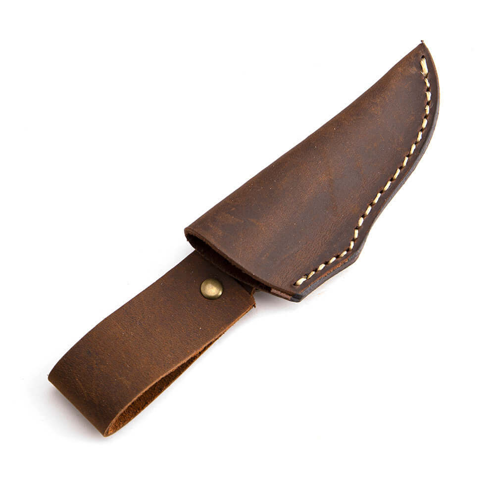 Damascus Outdoor Knife – Leather Scabbard EDC Knife - Hadi Craft