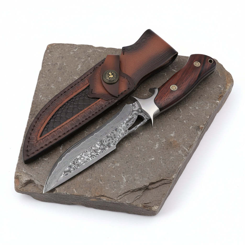 Damascus Steel Fixed Blade Knife – Outdoor Survival Straight Knife for Men | Gift Knife - Hadi Craft