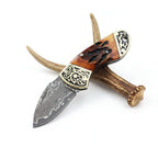 Damascus Steel Folding Knife – Brown Bone & Brass Handle Pocket Knife for Men | EDC Gift Knife - Hadi Craft