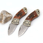 Damascus Steel Folding Knife – Brown Bone & Brass Handle Pocket Knife for Men | EDC Gift Knife - Hadi Craft