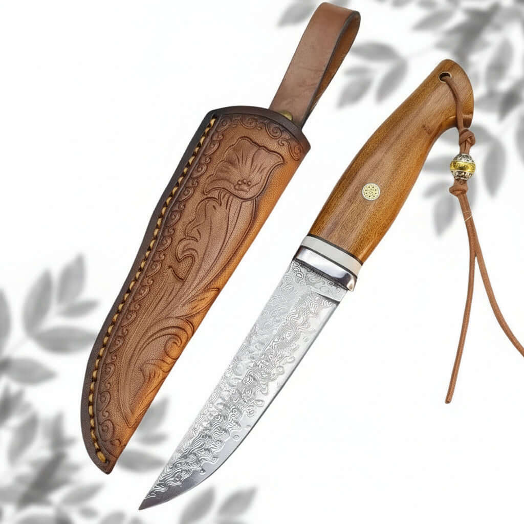 Damascus Steel Folding Knife – Handmade EDC Pocket Knife for Men | Ironwood Handle Gift Knife - Hadi Craft