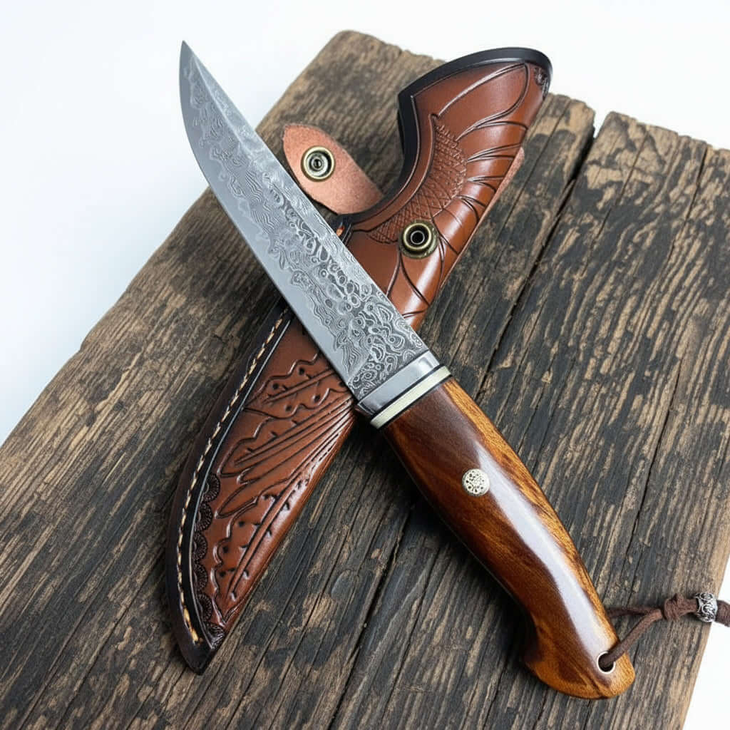 Damascus Steel Folding Knife – Handmade EDC Pocket Knife for Men | Ironwood Handle Gift Knife - Hadi Craft