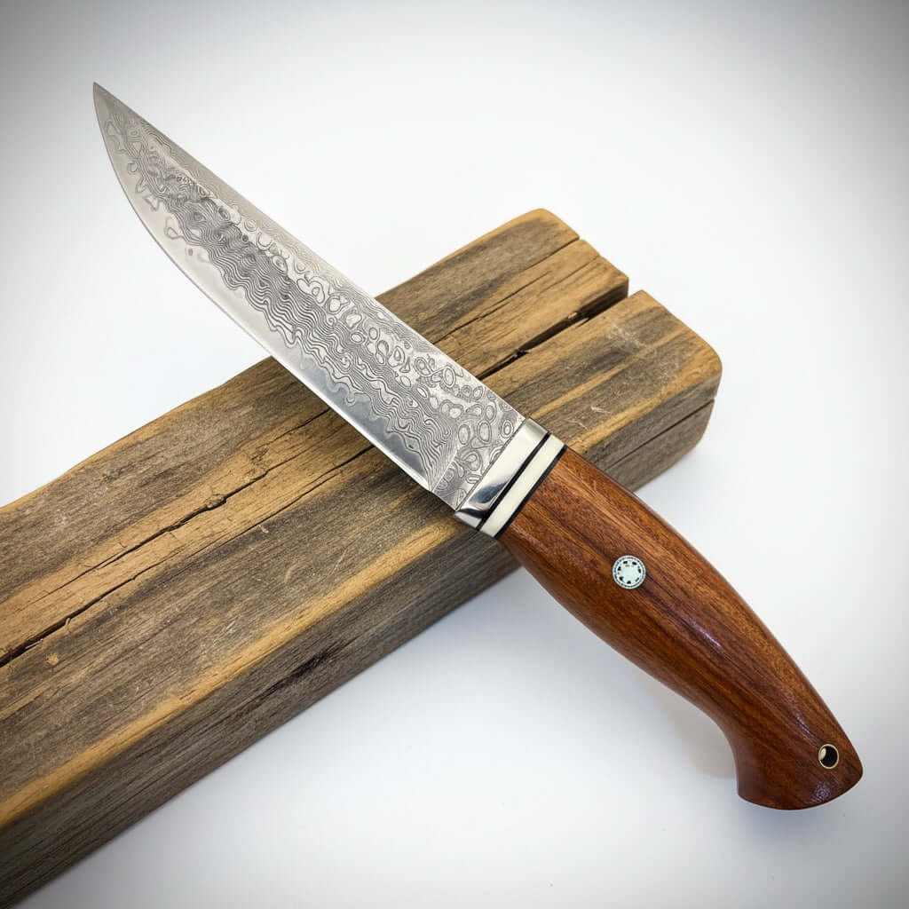 Damascus Steel Folding Knife – Handmade EDC Pocket Knife for Men | Ironwood Handle Gift Knife - Hadi Craft