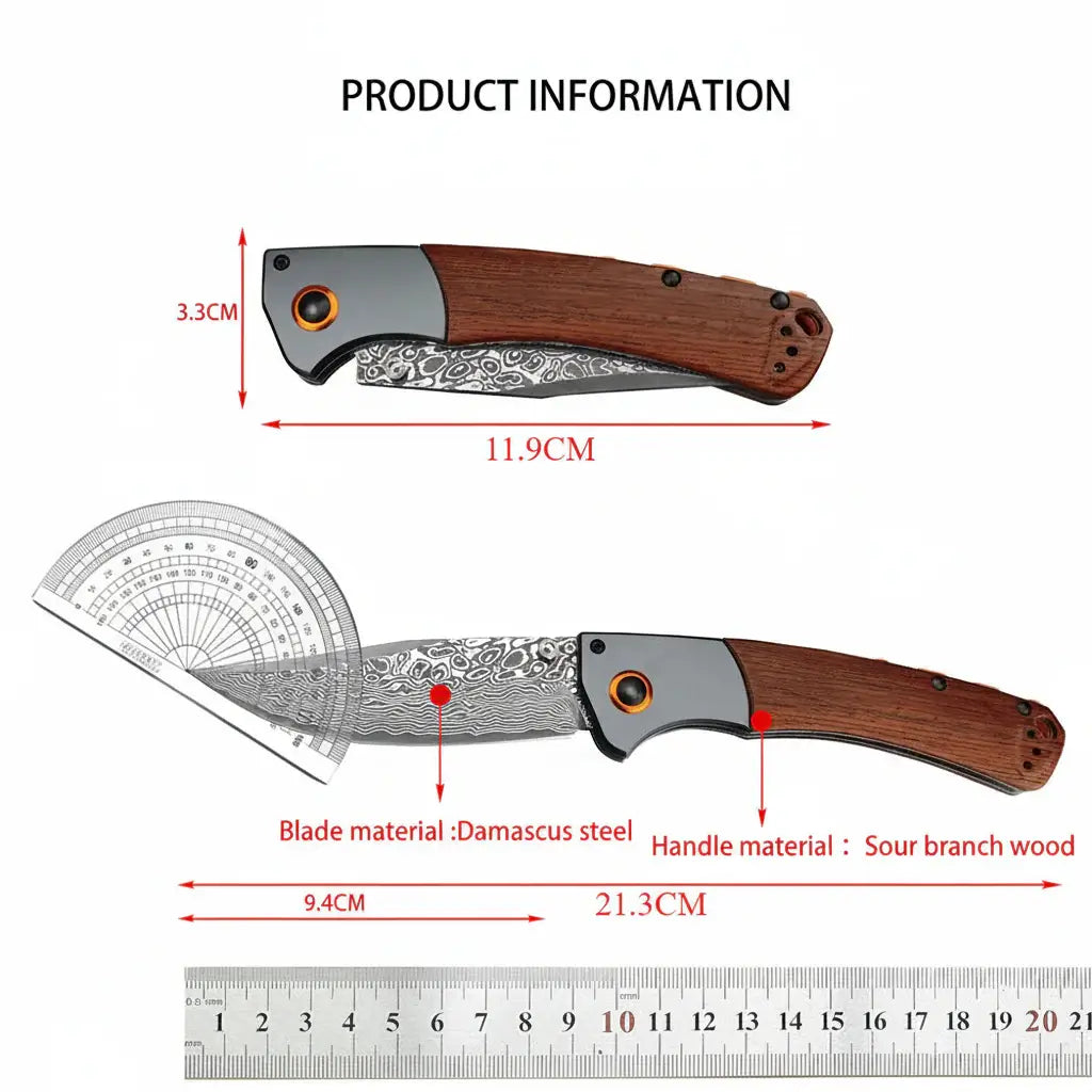 Damascus Steel Folding Knife – Handmade EDC Pocket Knife with Wooden/G10 Handle for Camping & Outdoor - Hadi Craft