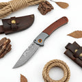 Damascus Steel Folding Knife – Handmade EDC Pocket Knife with Wooden/G10 Handle for Camping & Outdoor - Hadi Craft