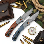 Damascus Steel Folding Knife – Handmade EDC Pocket Knife with Wooden/G10 Handle for Camping & Outdoor - Hadi Craft