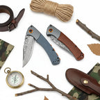 Damascus Steel Folding Knife – Handmade EDC Pocket Knife with Wooden/G10 Handle for Camping & Outdoor - Hadi Craft
