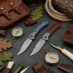 Damascus Steel Folding Knife – Handmade EDC Pocket Knife with Wooden/G10 Handle for Camping & Outdoor - Hadi Craft