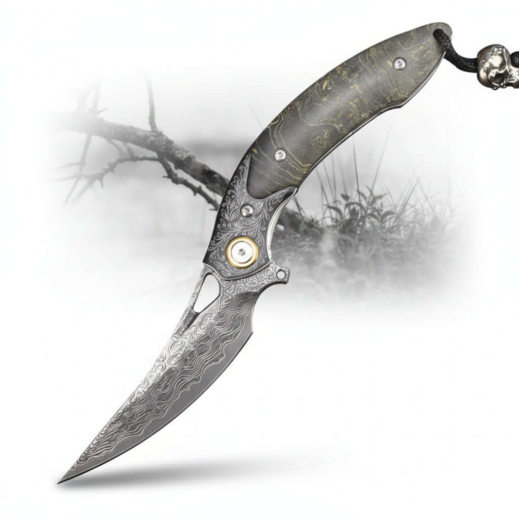 Damascus Steel Folding Knife – Handmade Multi-Function Pocket Knife for Men | EDC & Gift Knife - Hadi Craft