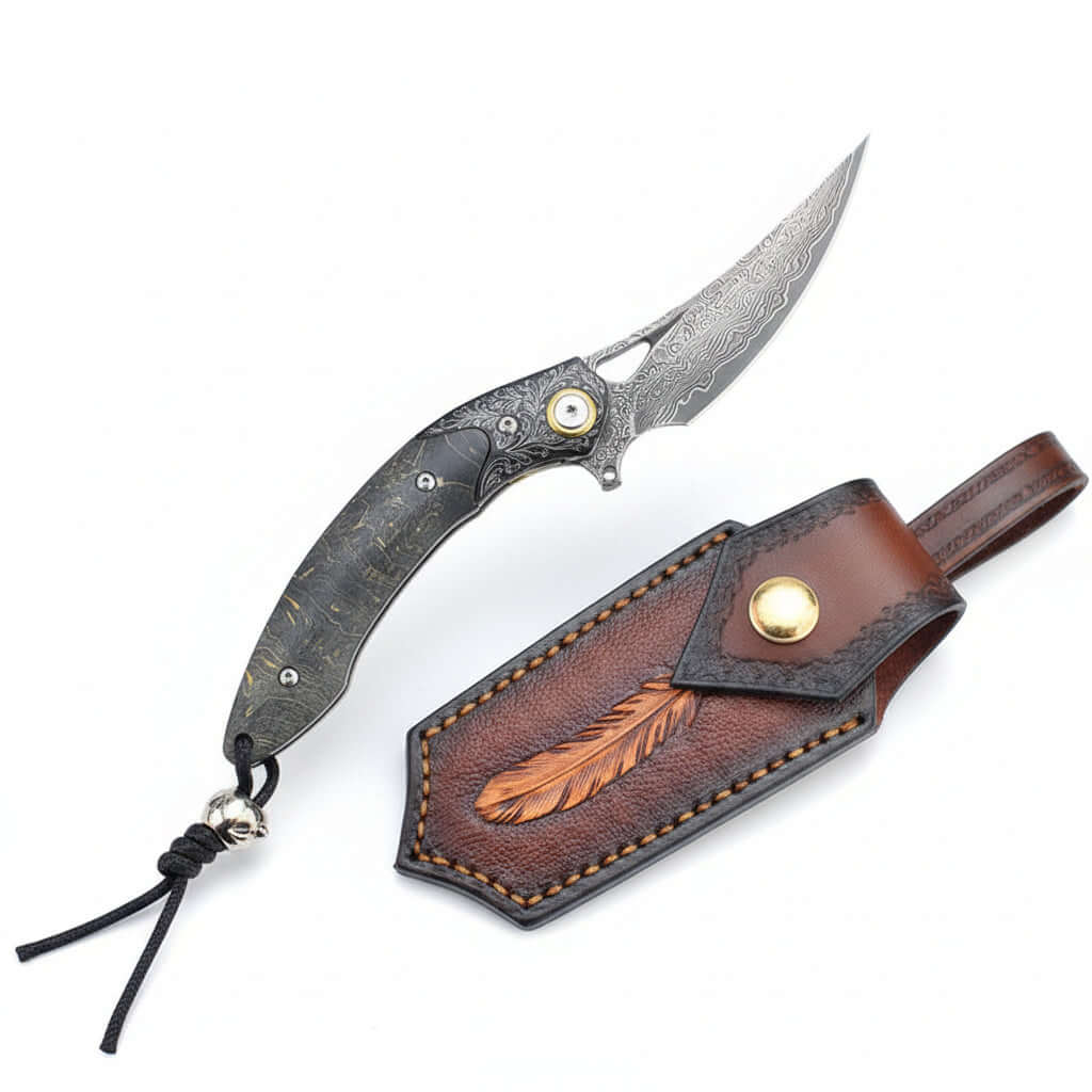 Damascus Steel Folding Knife – Handmade Multi-Function Pocket Knife for Men | EDC & Gift Knife - Hadi Craft