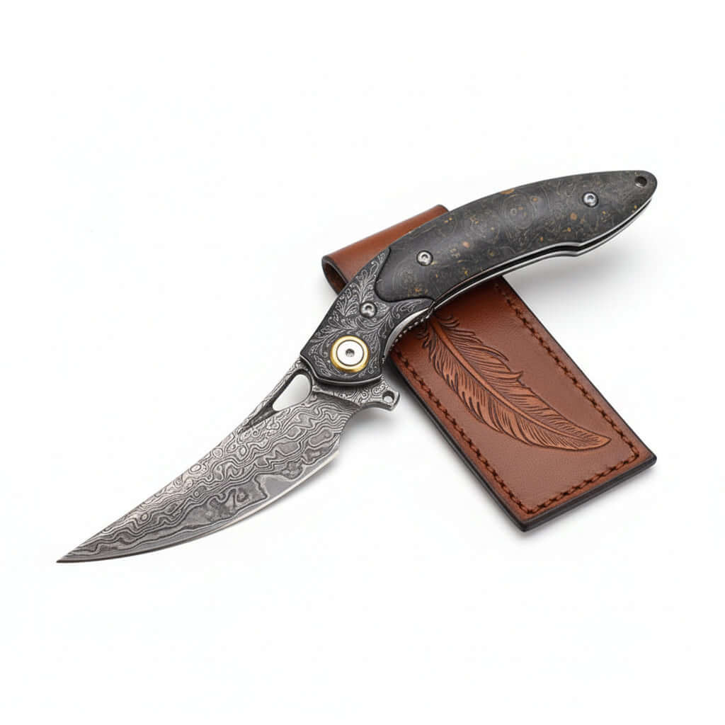 Damascus Steel Folding Knife – Handmade Multi-Function Pocket Knife for Men | EDC & Gift Knife - Hadi Craft