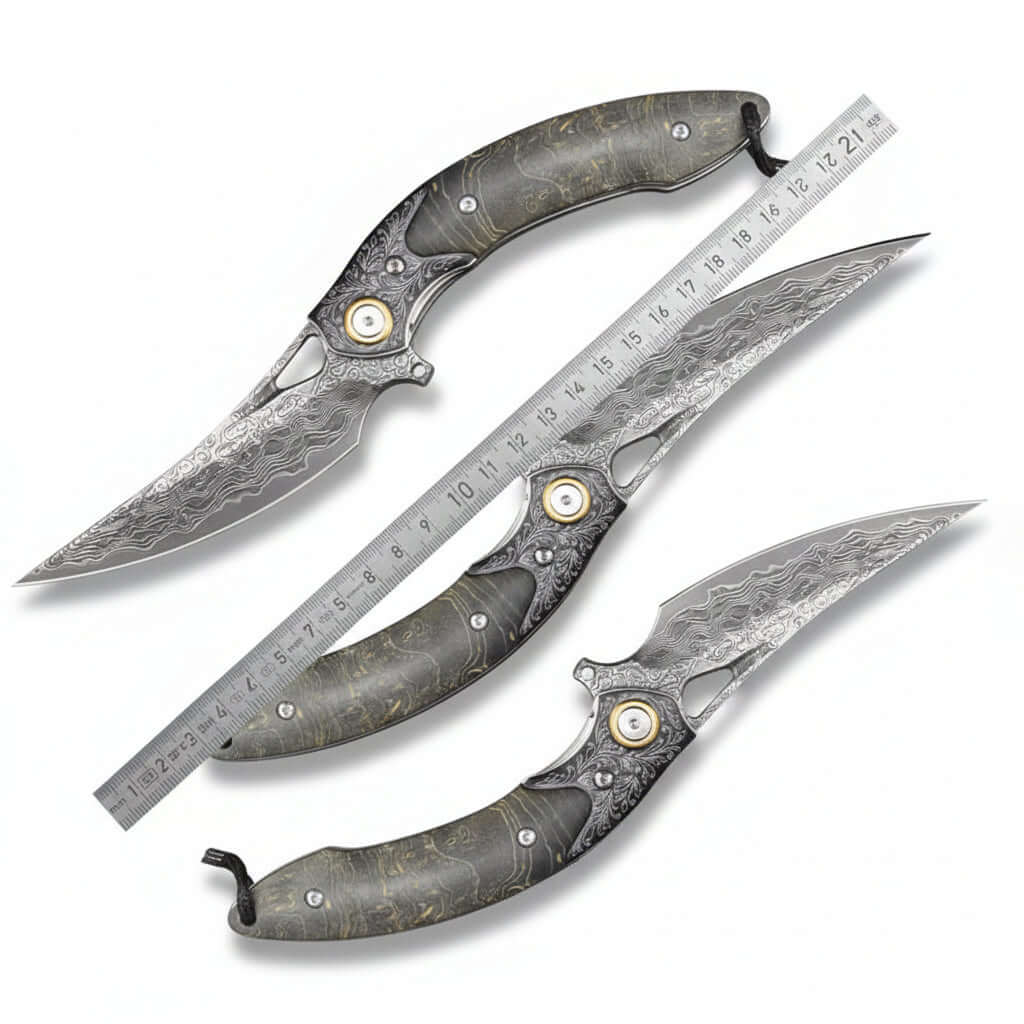 Damascus Steel Folding Knife – Handmade Multi-Function Pocket Knife for Men | EDC & Gift Knife - Hadi Craft