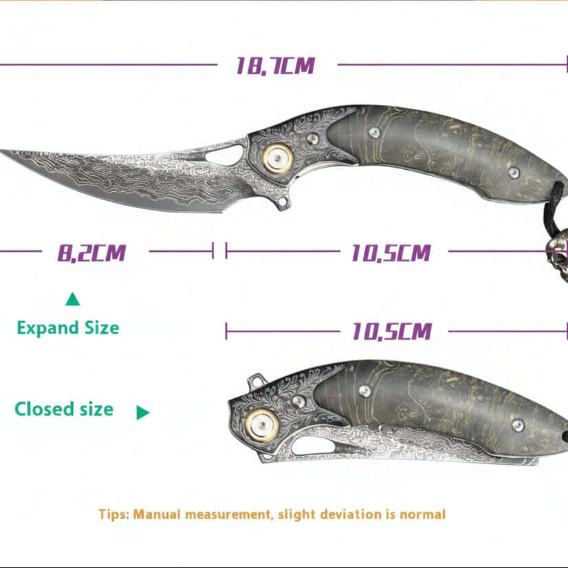 Damascus Steel Folding Knife – Handmade Multi-Function Pocket Knife for Men | EDC & Gift Knife - Hadi Craft