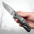 Damascus Steel Folding Knife – Handmade Pocket Knife for Men, EDC & Gift - Hadi Craft