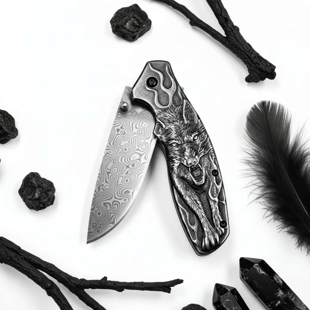 Damascus Steel Folding Knife – Handmade Pocket Knife for Men, EDC & Gift - Hadi Craft