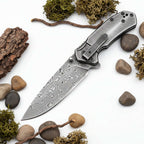 Damascus Steel Folding Knife – Handmade Pocket Knife for Men, EDC & Gift - Hadi Craft