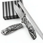 Damascus Steel Folding Knife – Handmade Pocket Knife for Men, EDC & Gift - Hadi Craft