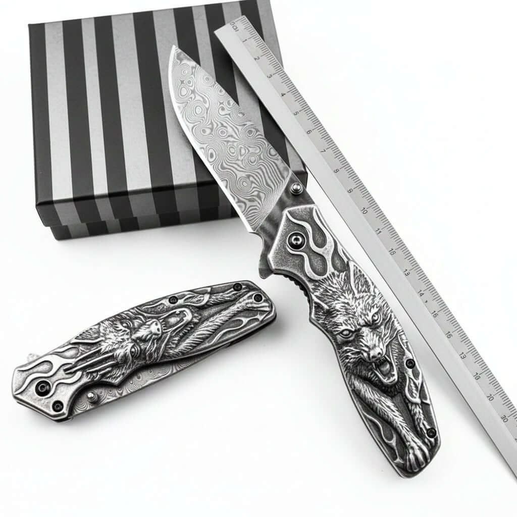 Damascus Steel Folding Knife – Handmade Pocket Knife for Men, EDC & Gift - Hadi Craft