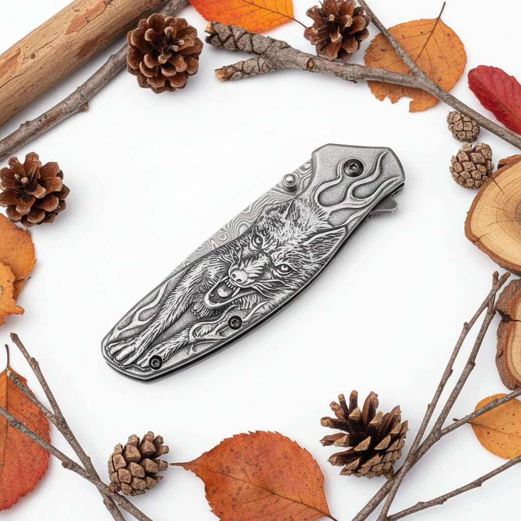 Damascus Steel Folding Knife – Handmade Pocket Knife for Men, EDC & Gift - Hadi Craft