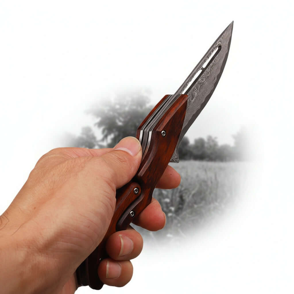 Damascus Steel Folding Knife – High Hardness Self-Defense Pocket Knife for Men | EDC Survival Knife - Hadi Craft