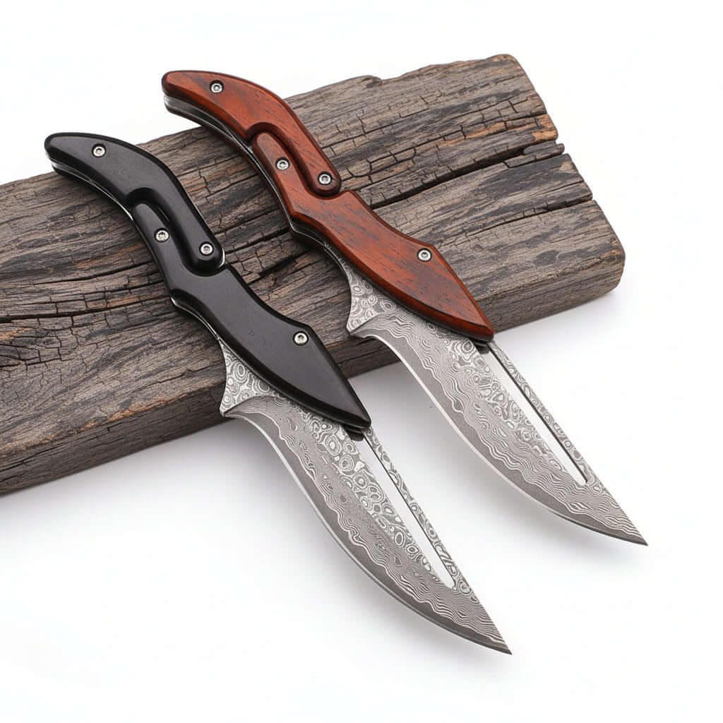Damascus Steel Folding Knife – High Hardness Self-Defense Pocket Knife for Men | EDC Survival Knife - Hadi Craft