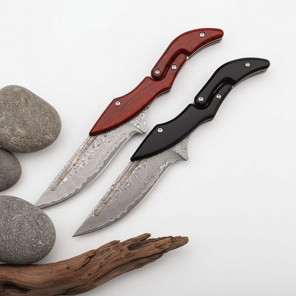 Damascus Steel Folding Knife – High Hardness Self-Defense Pocket Knife for Men | EDC Survival Knife - Hadi Craft