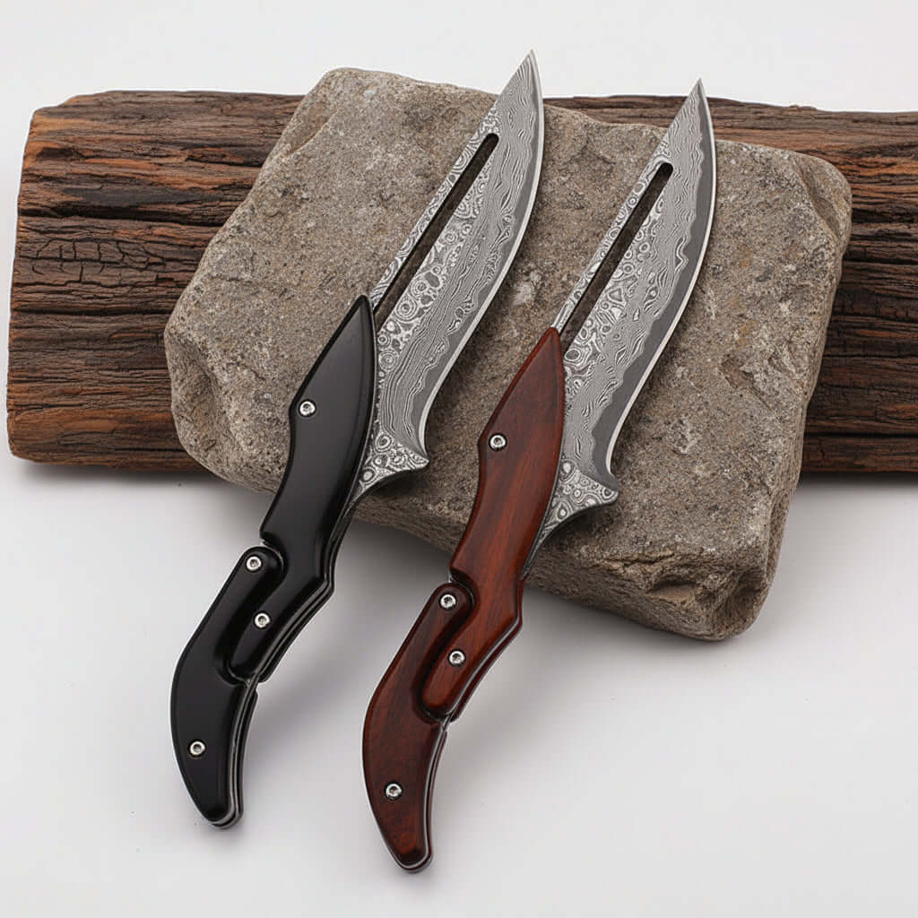 Damascus Steel Folding Knife – High Hardness Self-Defense Pocket Knife for Men | EDC Survival Knife - Hadi Craft