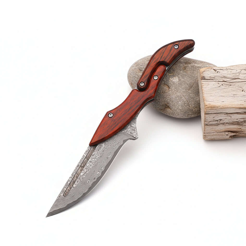 Damascus Steel Folding Knife – High Hardness Self-Defense Pocket Knife for Men | EDC Survival Knife - Hadi Craft