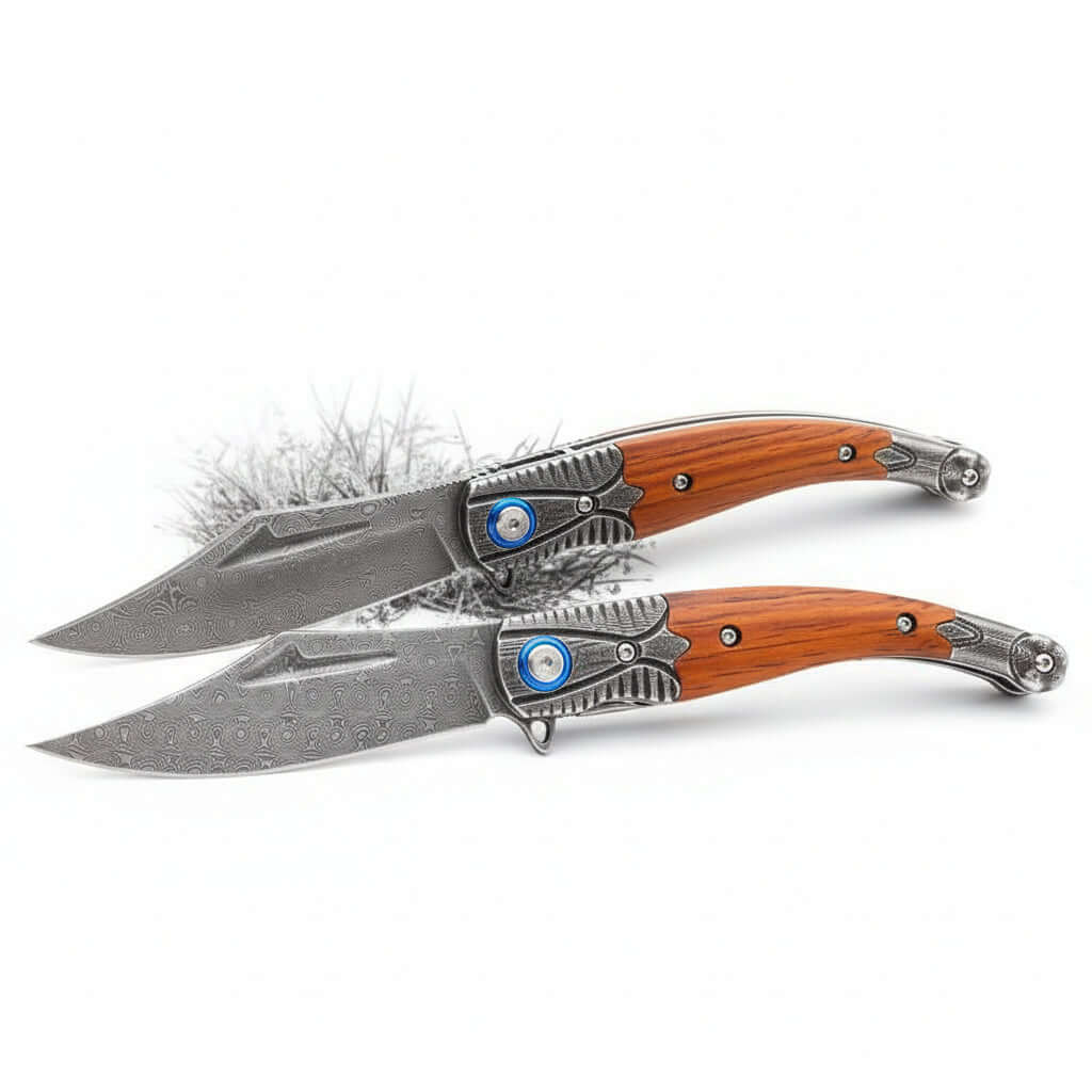 Damascus Steel Folding Knife – Outdoor Hunting & Survival Pocket Knife for Men | EDC Multi Tool - Hadi Craft
