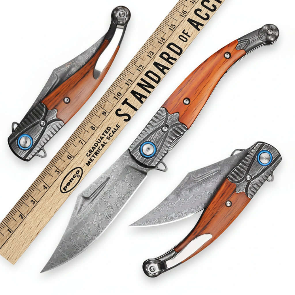 Damascus Steel Folding Knife – Outdoor Hunting & Survival Pocket Knife for Men | EDC Multi Tool - Hadi Craft