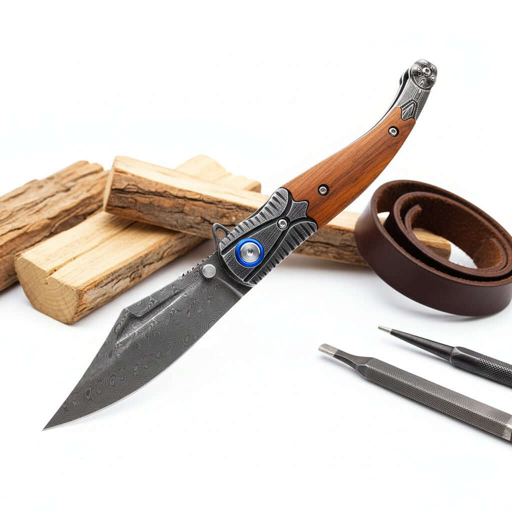 Damascus Steel Folding Knife – Outdoor Hunting & Survival Pocket Knife for Men | EDC Multi Tool - Hadi Craft