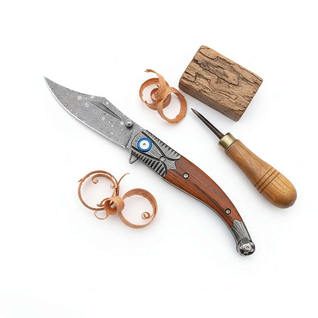 Damascus Steel Folding Knife – Outdoor Hunting & Survival Pocket Knife for Men | EDC Multi Tool - Hadi Craft