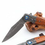 Damascus Steel Folding Knife – Outdoor Hunting & Survival Pocket Knife for Men | EDC Multi Tool - Hadi Craft