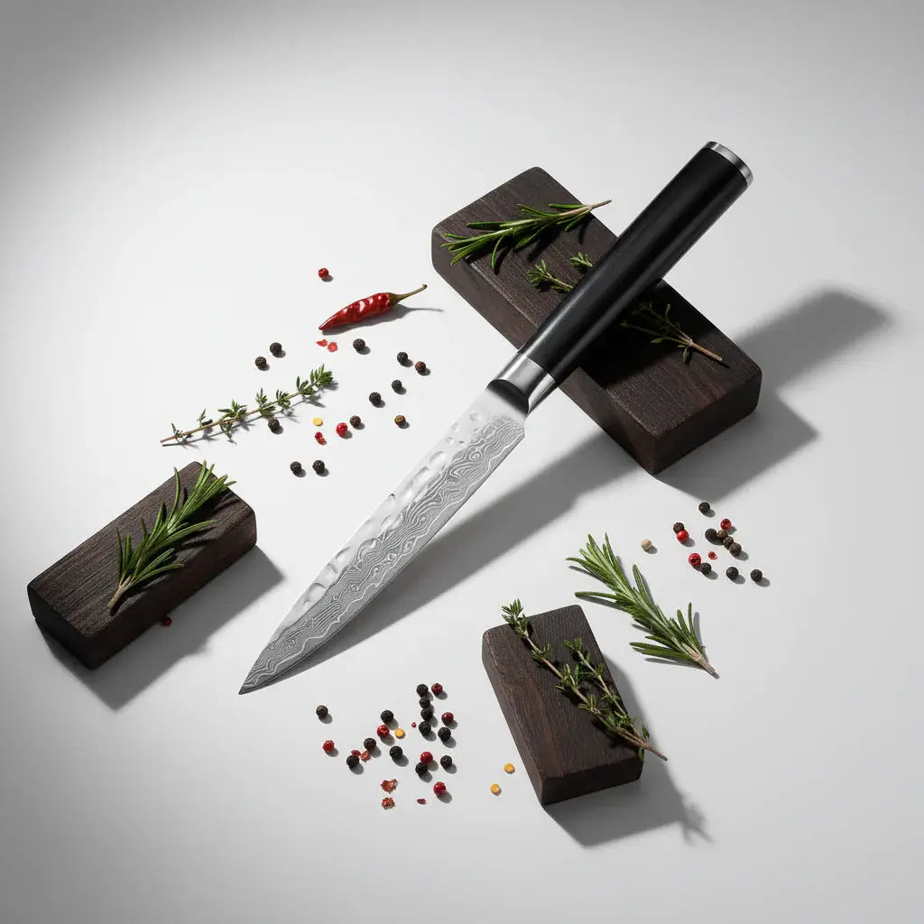 Damascus Steel Fruit and Fillet Knife Vintage Wood Handle Chef Knife - Hadi Craft
