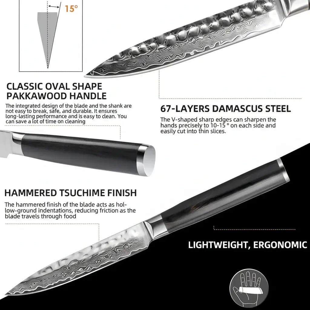 Damascus Steel Fruit and Fillet Knife Vintage Wood Handle Chef Knife - Hadi Craft