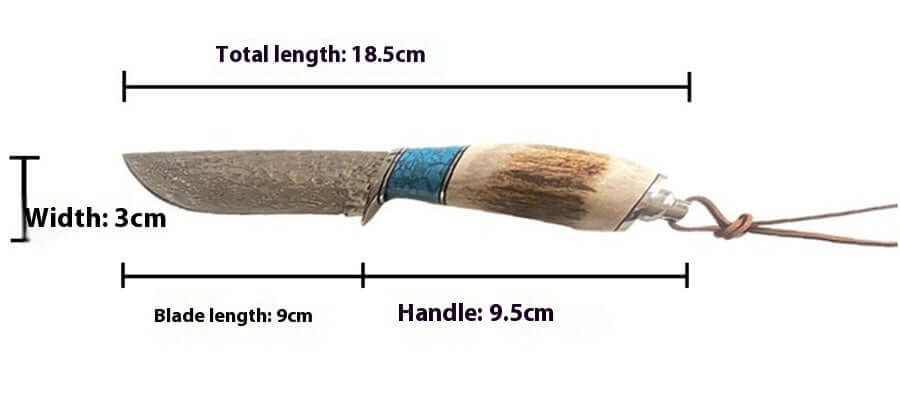 Damascus Steel Straight Knife – Antler & Turquoise Handle Outdoor Knife for Men | Gift Knife - Hadi Craft