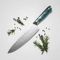 Damascus chef knife with abalone handle Shell Ergonomic Handle - Hadi Craft