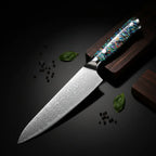 Damascus chef knife with abalone handle Shell Ergonomic Handle - Hadi Craft