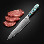 Damascus chef knife with abalone handle Shell Ergonomic Handle - Hadi Craft