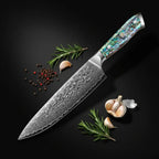 Damascus chef knife with abalone handle Shell Ergonomic Handle - Hadi Craft
