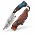 Damascus outdoor fixed blade knife Outdoor Knife with Leather Sheath - Hadi Craft