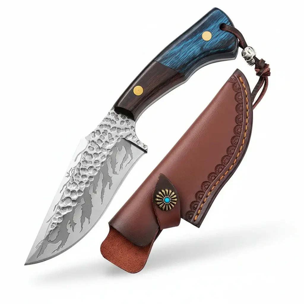 Damascus outdoor fixed blade knife Outdoor Knife with Leather Sheath - Hadi Craft