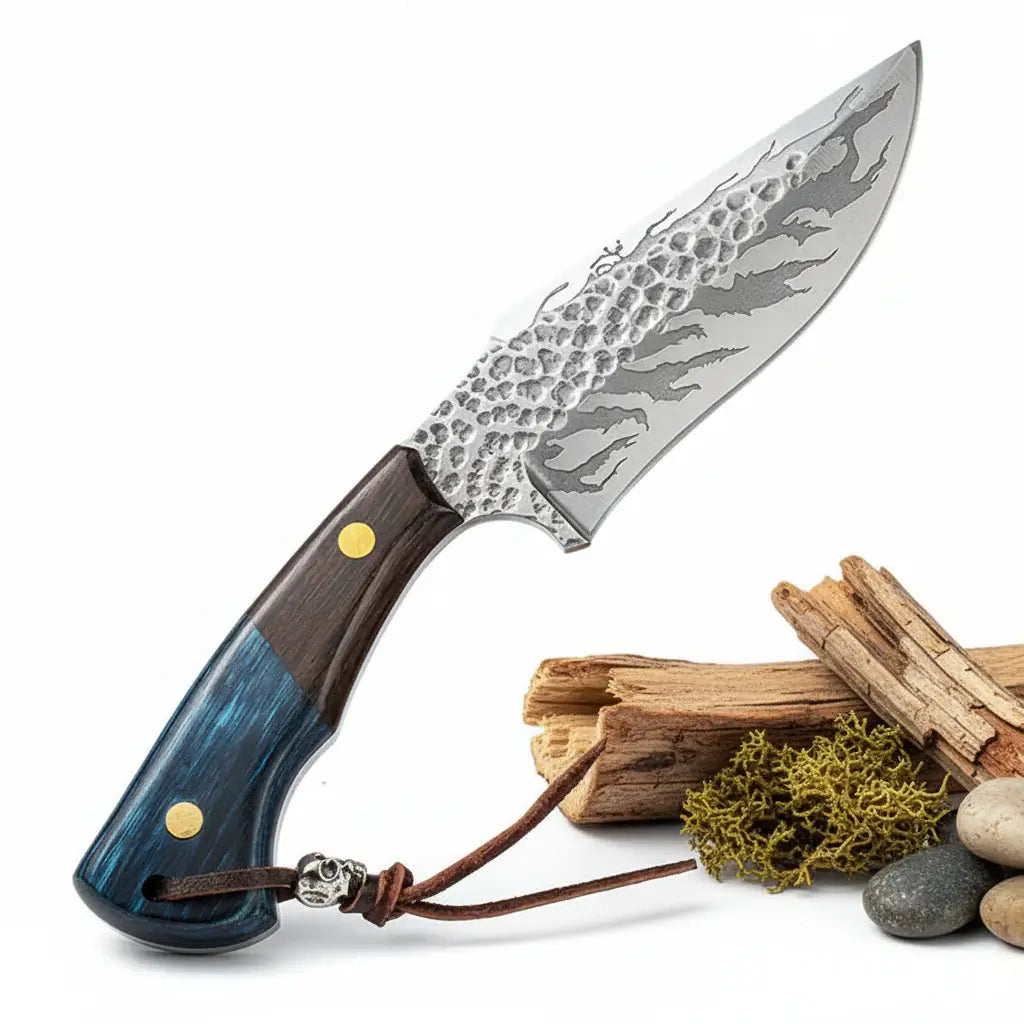 Damascus outdoor fixed blade knife Outdoor Knife with Leather Sheath - Hadi Craft