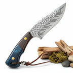 Damascus outdoor fixed blade knife Outdoor Knife with Leather Sheath - Hadi Craft